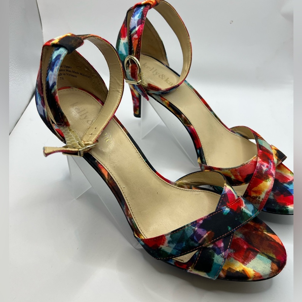 Kelly & Katie Multicolor Funky  Boho Strappy Heels sandals size 7 1/2 - Picture 2 of 8